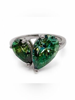 Green Pear Cut Moissanite Ring 925 Sterling Silver Size 5